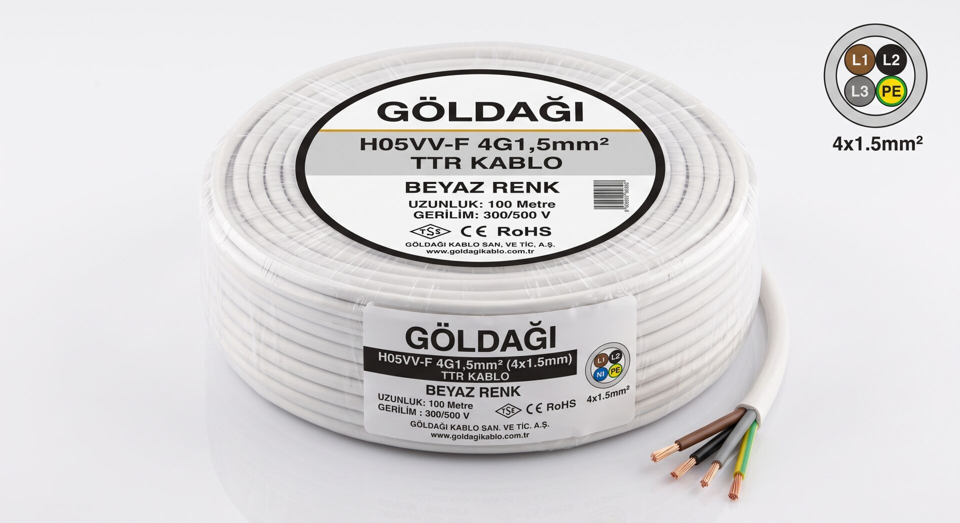 Göldağı 4x1.5 TTR Kablo H05VV-F 4G1.5 mm² %100 Bakır