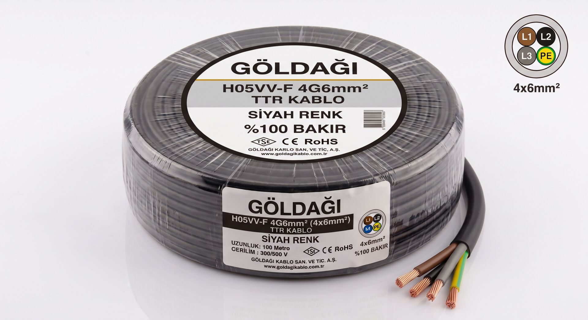 Göldağı 4x6 Siyah TTR Kablo H05VV-F 4G6 mm² %100 Bakır