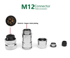M12P-F04T - M12 4 Pin Dişi Düz Metal Konnektör - Velledq