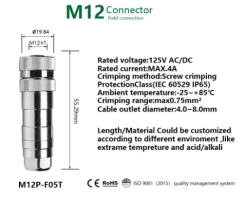 M12P-F05T - M12 5 Pin Dişi Düz Metal Konnektör - Velledq