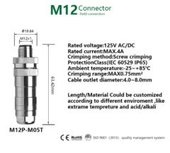 M12P-M05T M12 5 Pin Erkek Düz Metal Konnektör - Velledq