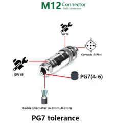 M12P-M05T M12 5 Pin Erkek Düz Metal Konnektör - Velledq