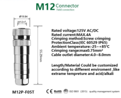 M12P-F08T - M12 8 Pin Dişi Düz Metal Konnektör - Velledq