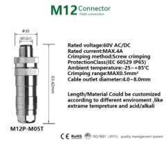 M12P-M08T - M12 8 Pin Erkek Düz Metal Konnektör - Velledq
