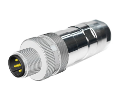 M12 B Code 5 Pin Erkek Düz Metal Konnektör - Velledq M12P-BM05T