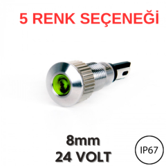 J8-130P 8mm Yassı Kafa LED Metal Sinyal Lambası (6-24VDC) (IP67)