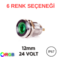 J12-170P 12mm Yassı Kafa LED Metal Sinyal Lambası (6-24V AC/DC) (IP67)