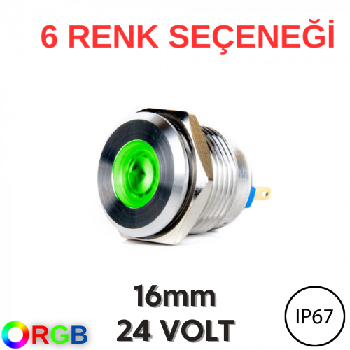 J16-170P 16mm Yassı Kafa Led Metal Sinyal Lambası (6-24V AC/DC) (IP67)