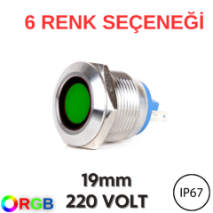 J19-170P 19mm Yassı Kafa LED Metal Sinyal Lambası (220V AC) (IP67)