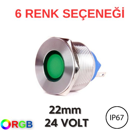 J22-170P 22mm Yassı Kafa LED Metal Sinyal Lambası (6-24V AC/DC) (IP67)