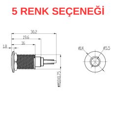 J10-130P 10mm Yassı Kafa LED Metal Sinyal Lambası (220V AC) (IP67)