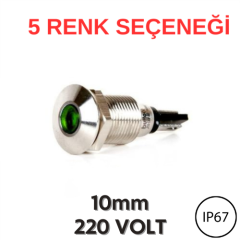 J10-130P 10mm Yassı Kafa LED Metal Sinyal Lambası (220V AC) (IP67)
