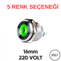 J16-170P 16mm Yassı Kafa LED Metal Sinyal Lambası (220V AC) (IP67)