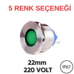 J22-170P 22mm Yassı Kafa LED Metal Sinyal Lambası (220V AC) (IP67)