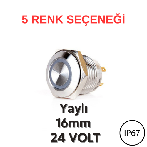 EJ16-271P 16mm LED Metal Yaylı Butonlar (IP67) (Dirençli)