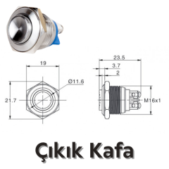 EJ16-211/21/31/41 16mm Metal Yaylı Işıksız Butonlar (IP67)