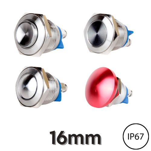 EJ16-211/21/31/41 16mm Metal Yaylı Işıksız Butonlar (IP67)