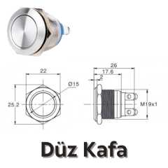 EJ19-211 19mm Metal Yaylı Butonlar Düz/Çıkık/Bombeli (IP67)