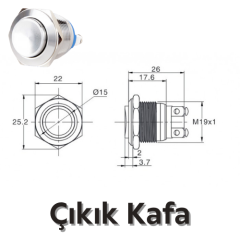EJ19-211 19mm Metal Yaylı Butonlar Düz/Çıkık/Bombeli (IP67)