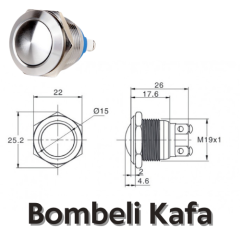EJ19-211 19mm Metal Yaylı Butonlar Düz/Çıkık/Bombeli (IP67)