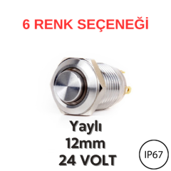 J12-261 12mm LED Çıkık Kafa Metal Yaylı Direnç Kullanımlı Butonlar (24V) (IP67)