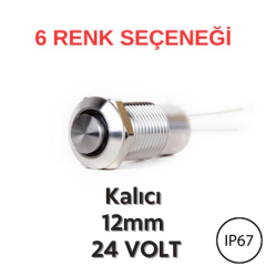 J12-361 12mm LED Çıkık Kafa Metal Kalıcı Direnç Kullanımlı Butonlar (24V) (IP67)