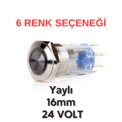 J16-272 16mm LED Düz Kafa Metal Yaylı Butonlar (24V) (IP67)