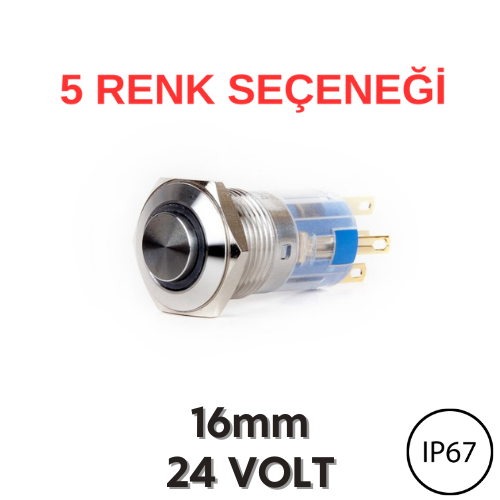 J16-361 16mm Çıkık Kafa Metal Kalıcı Butonlar (24V) (IP67)