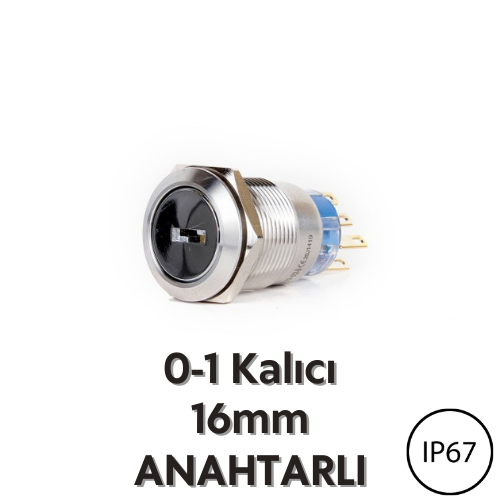 J16-612-2-E Metal Anahtarlı 16mm 0-1 Kalıcı Anahtarlı Buton IP67