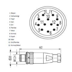 M12-M12T - M12 12 Pin Erkek Düz Konnektör - Velledq