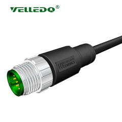 M12 12 Pin Erkek Düz 5 Mt. Kablolu Konnektör - Sensör Kablosu Velledq M12-M12T-5.0PVC/BK